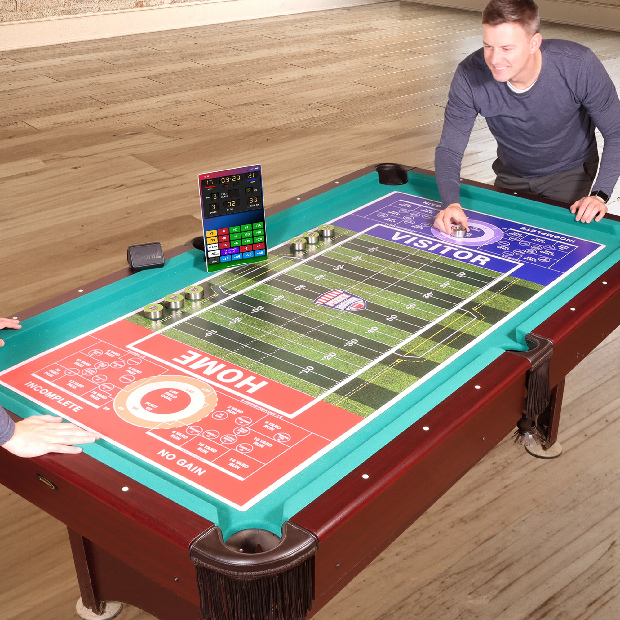 Fozzy Football Tabletop Set man taking a turn playing far view 