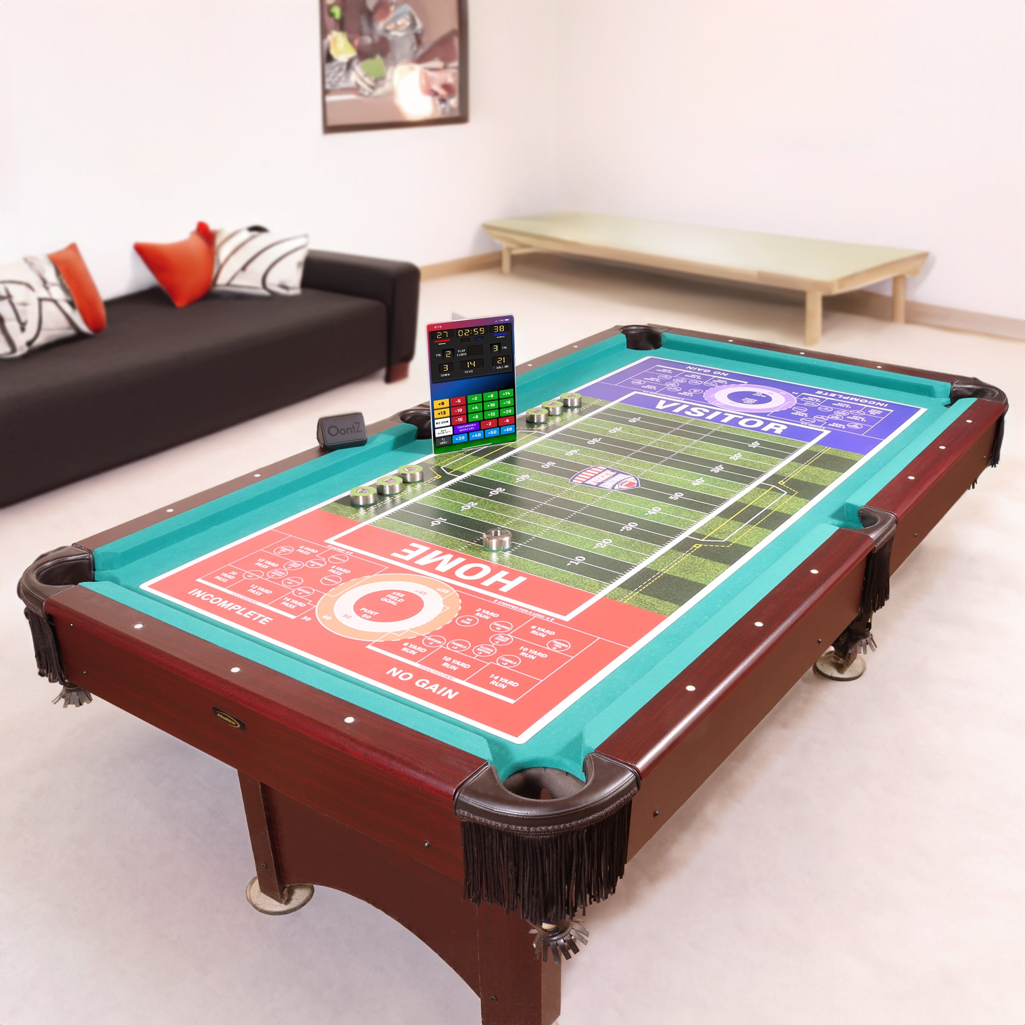 Fozzy Football Tabletop Set on pool table with pieces of the game