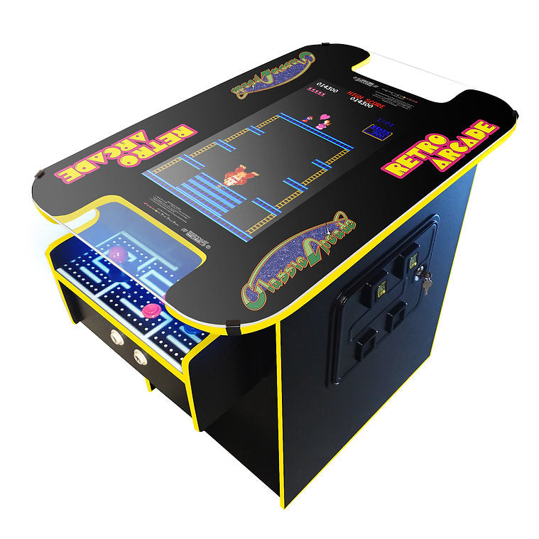 Suncoast Premium Cocktail Arcade Machine 60 Games yellow trim angle view