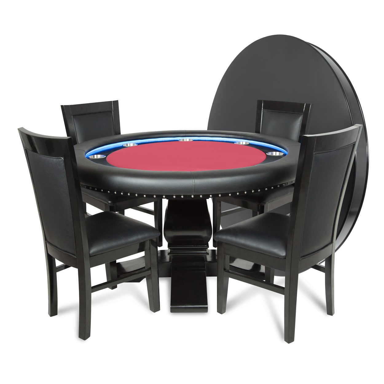 BBO The Ginza LED Poker Table red felt with dining top and chairs