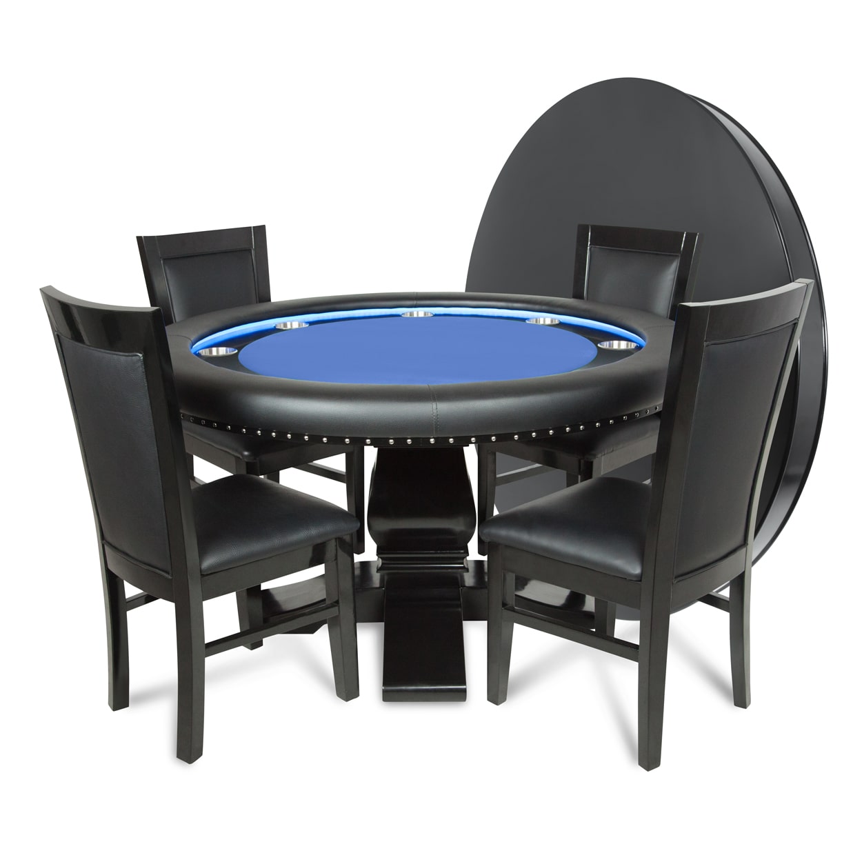 BBO The Ginza LED Poker Table blue felt with dining top and chairs