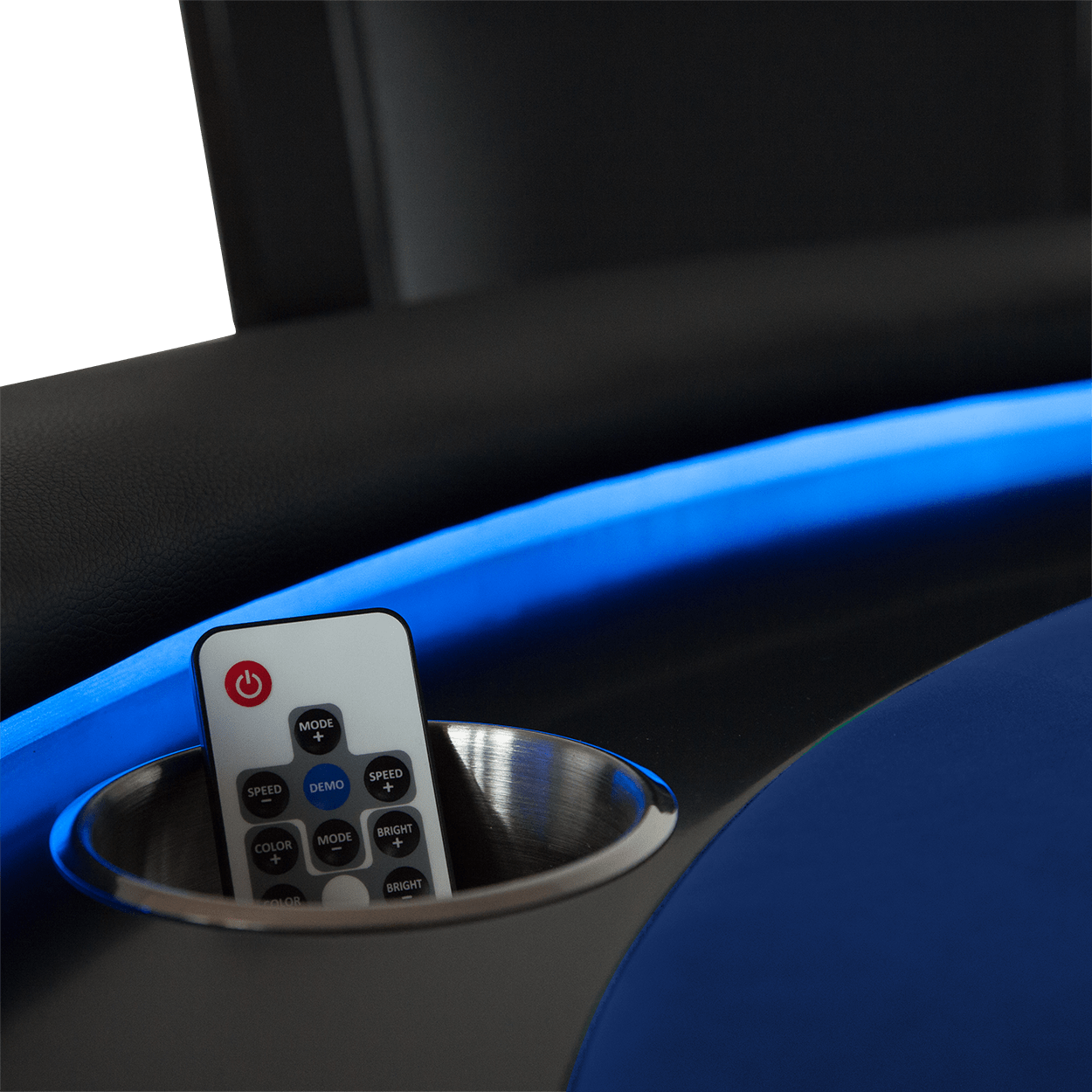 BBO The Ginza LED Poker Table remote in cupholder zoomed in 