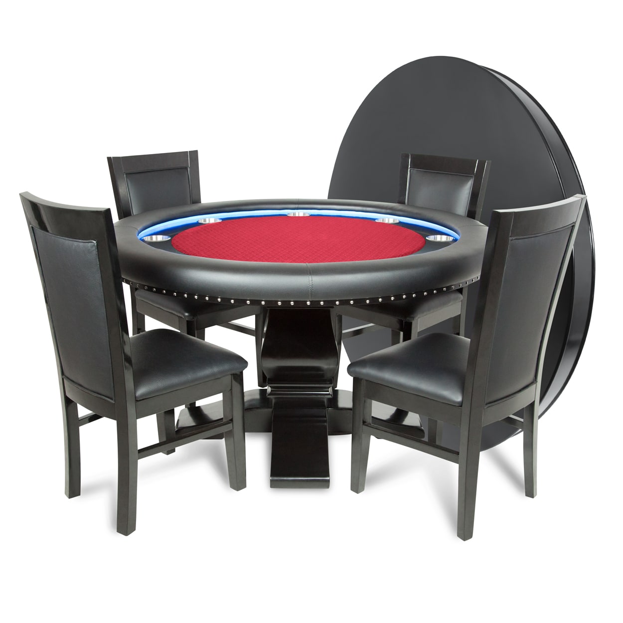 BBO The Ginza LED Poker Table red speedcloth with dining top and chairs