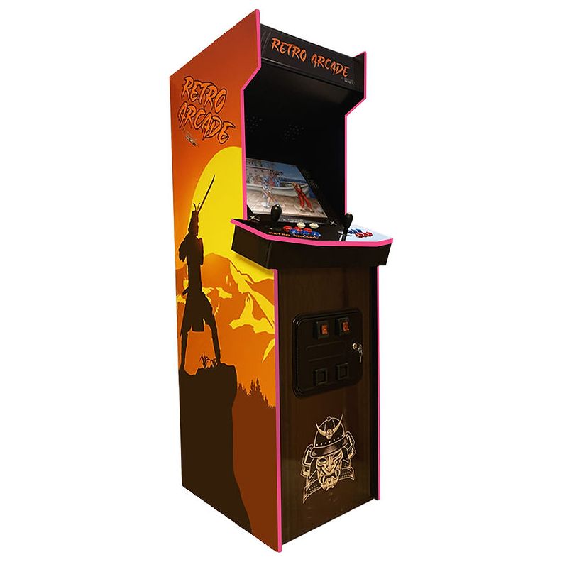 Suncoast Full Size Side-By-Side Arcade Machine 750 Games angle view pink trim 