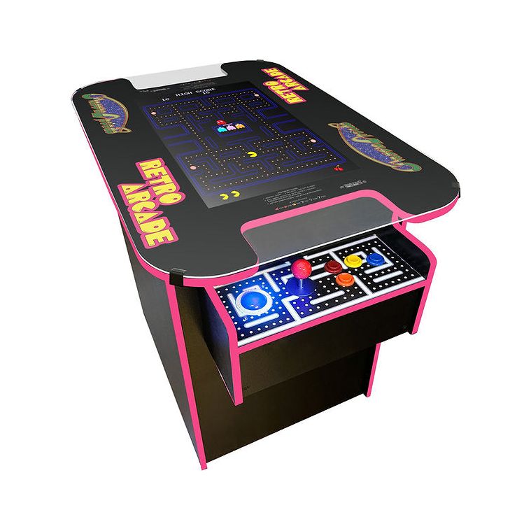 Suncoast XL Cocktail Arcade Machine 60 Games pink trim angle view