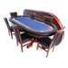 BBO The Rockwell Poker Table blue cloth with dining top and six mahogany dining chairs