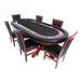 BBO The Rockwell Poker Table black cloth with six mahogany dining chairs