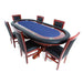 BBO The Rockwell Poker Table blue cloth with six mahogany dining chairs