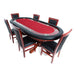 BBO The Rockwell Poker Table red cloth with six mahogany dining chairs