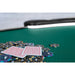 BBO The Aces Pro Alpha Folding Poker Table green speedcloth close up of cards and chips