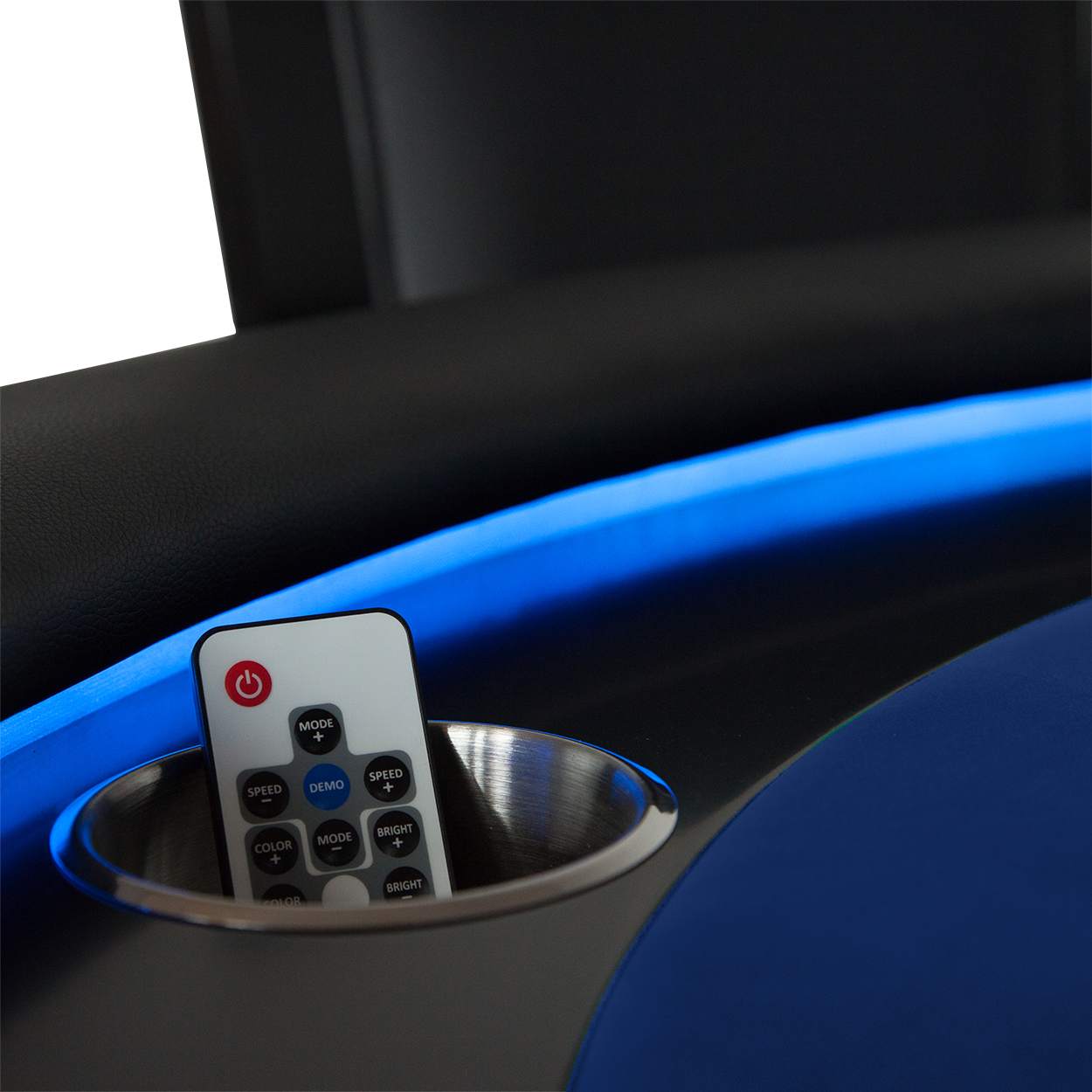BBO The Ginza LED Premium Poker Table close up of remote in cupholder
