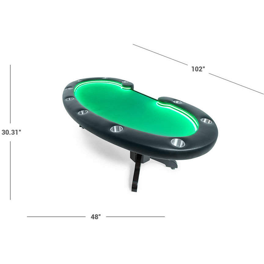 BBO The Lumen HD Poker Table green angle view with specifications 