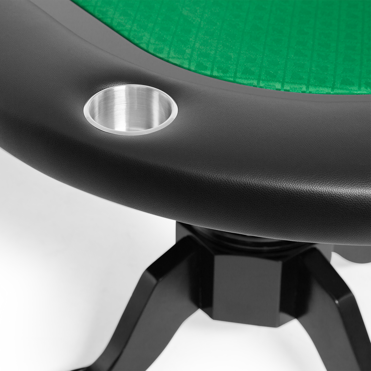 BBO The Elite Premium Poker Table green speedcloth close up of cupholder 