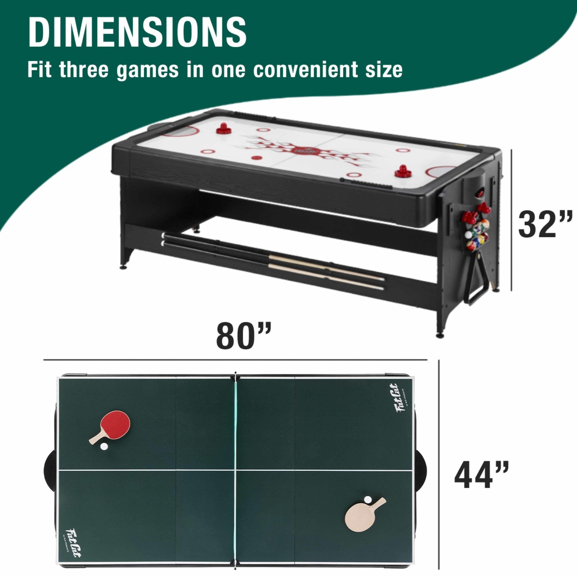 Fat Cat Original 3-in-1 7' Pockey Multi-Game Table Green