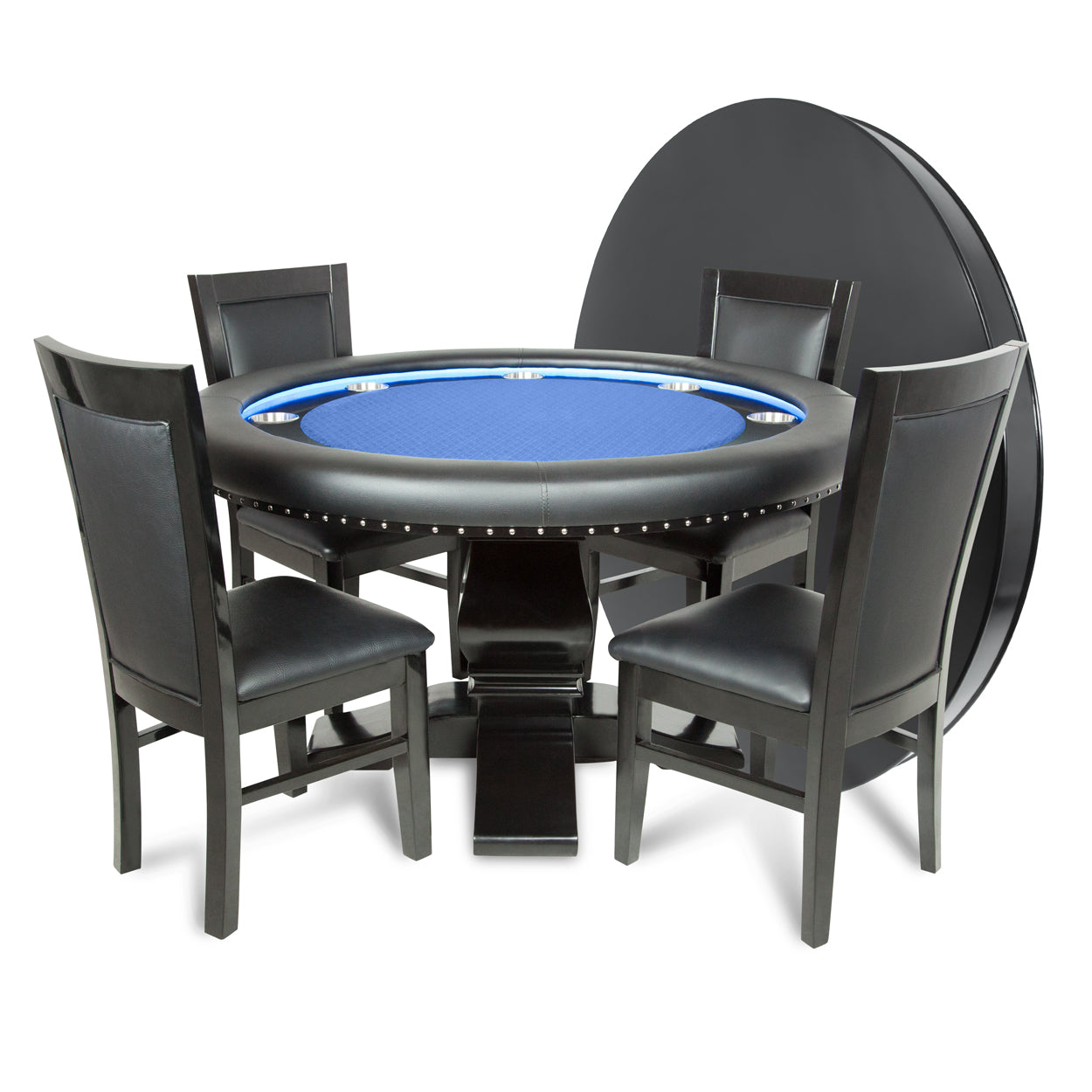 BBO The Ginza LED Premium Poker Table blue speedcloth with dining top and chairs 
