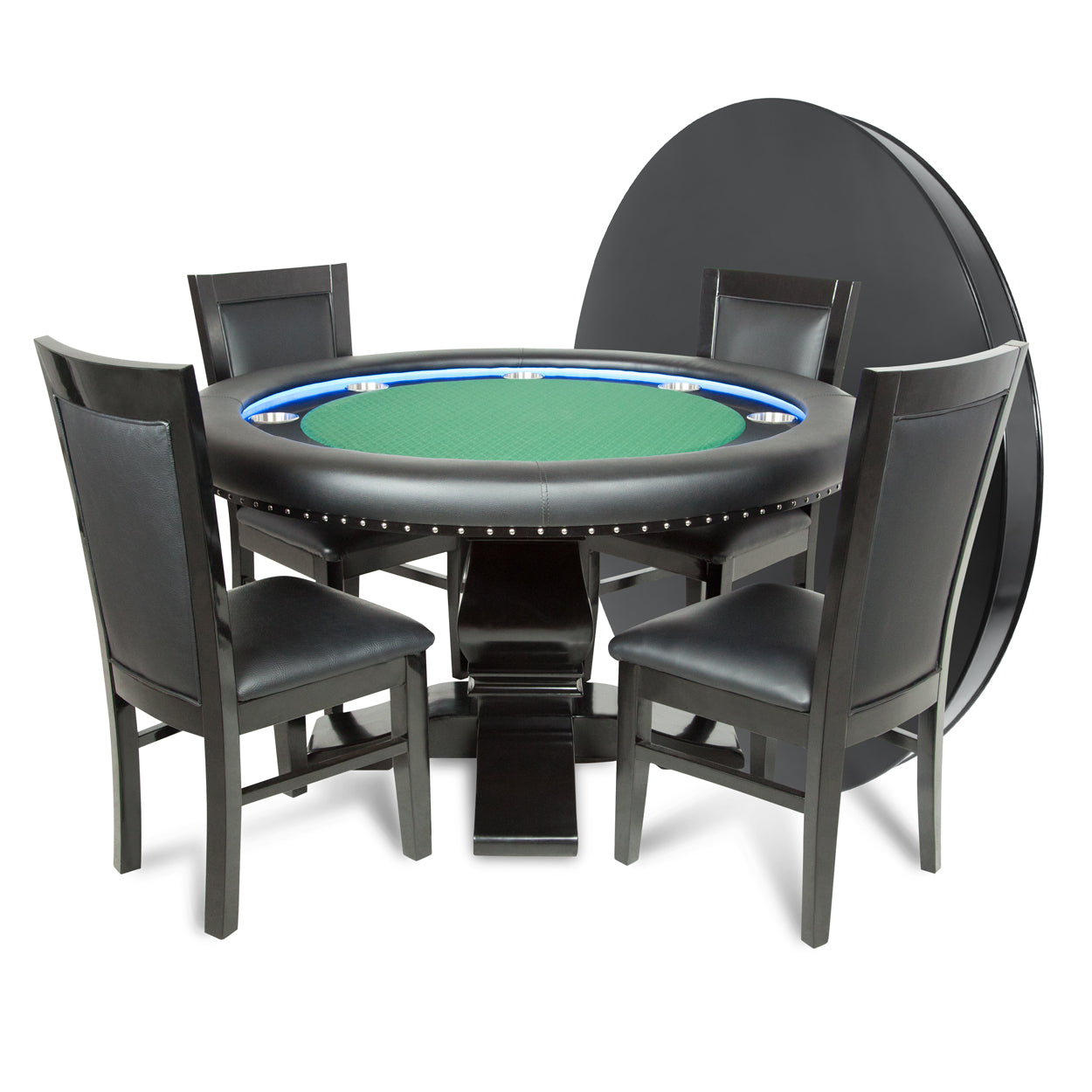 BBO The Ginza LED Premium Poker Table green speedcloth with dining top and chairs