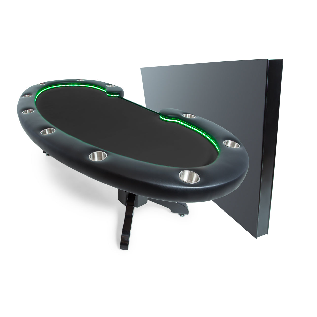 BBO The Lumen HD Poker Table black with dining table on side angle view 