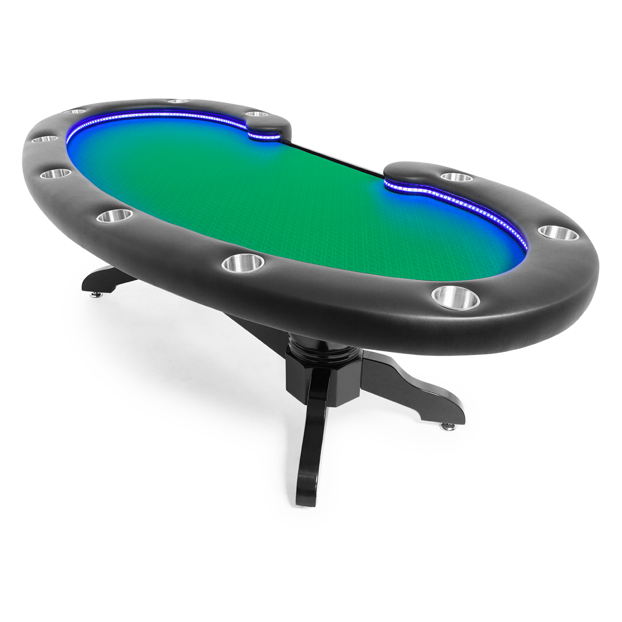 BBO The Lumen HD Poker Table green speedcloth front angle view 