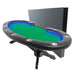 BBO The Lumen HD Poker Table green speedcloth front angle view with dining top on side 